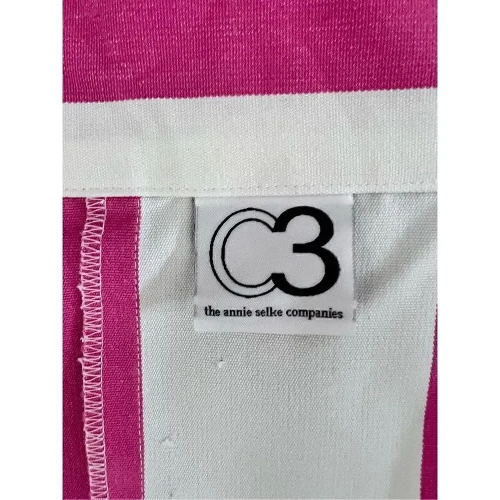 3 Piece Annie Selke Pink White Stripe Valance Set-See Description For Sizes